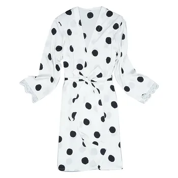 

Women Sexy bridesmaid robes Satin Fashion Ladies Dot Printing Lace Pajamas Sleepwear Robe Long Sleeve ropa femenina #35