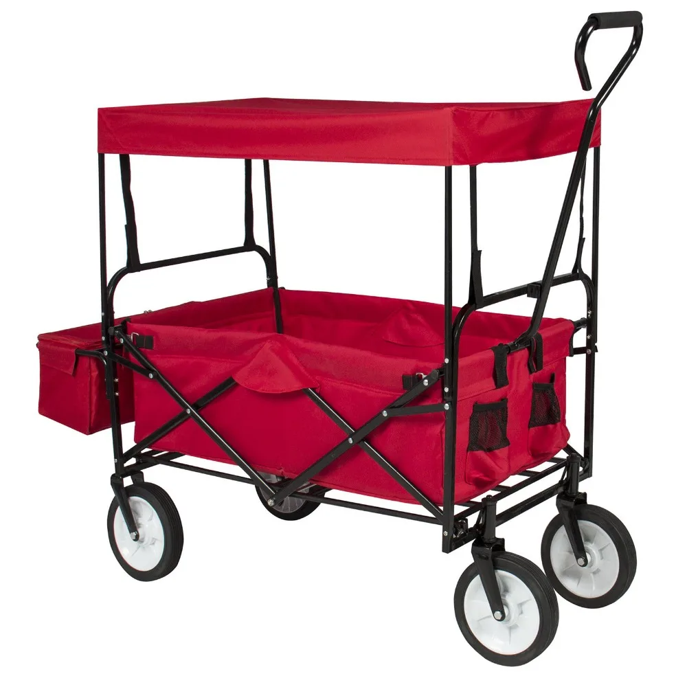 Folding Wagon W/ Canopy Garden Utility Travel Collapsible Cart Outdoor