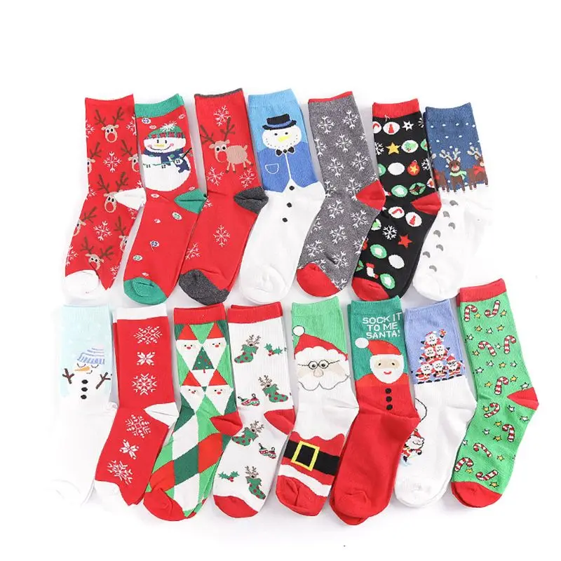 

15 pair Warm Sweat and Deodorant Old Man Elk Snowman Cotton Women's Socks In The Tube New Year Christmas Festive Red Sock