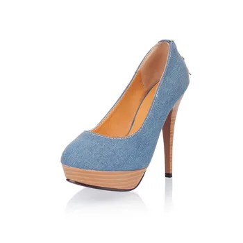 

Waterproof Taiwan denim shoes sexy stilettos ultra-high with waterproof light mouth spell color women's singles shoes 1846