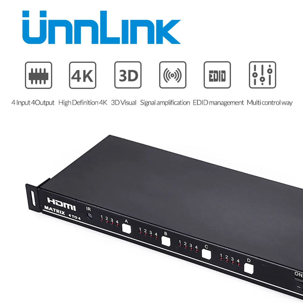 

Unnlink HDMI Matrix 4x4 1080P@60Hz 4K@30Hz Switcher Splitter 4 In 4 Out with RS232 IR Remote for Smart LED TV mi Box Projector
