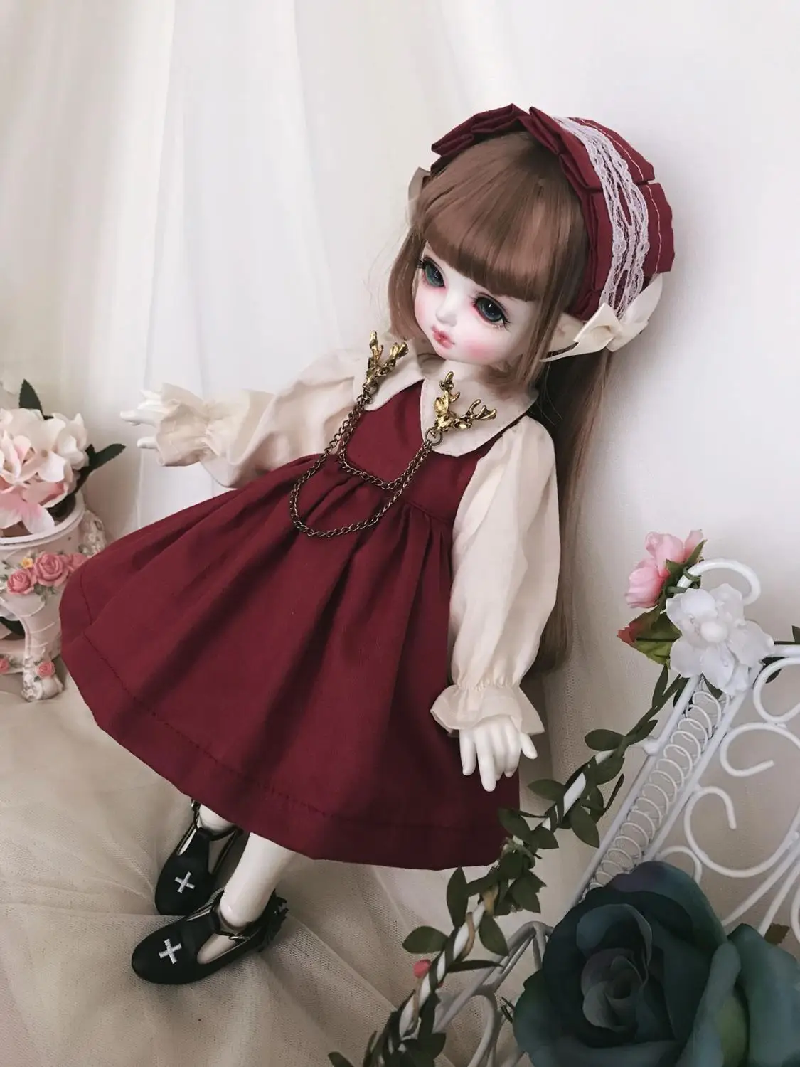 

BJD clothes red doll dress for 1/6 1/4 BJD 1/6 Blyth doll accessories BJD dress + hair decoration+pendant