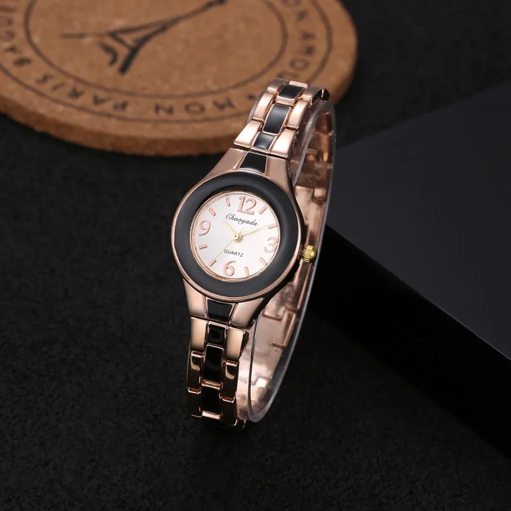 Бренд Chaoyada классические двойные черные белые часы браслет из розового золота набор часов пара модные и повседневные наручные часы - Цвет: Черный