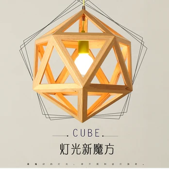 

simple minimalist art restaurant lighting coffee study bedroom Wooden wood abajur light christmas Cube Pendant light for home
