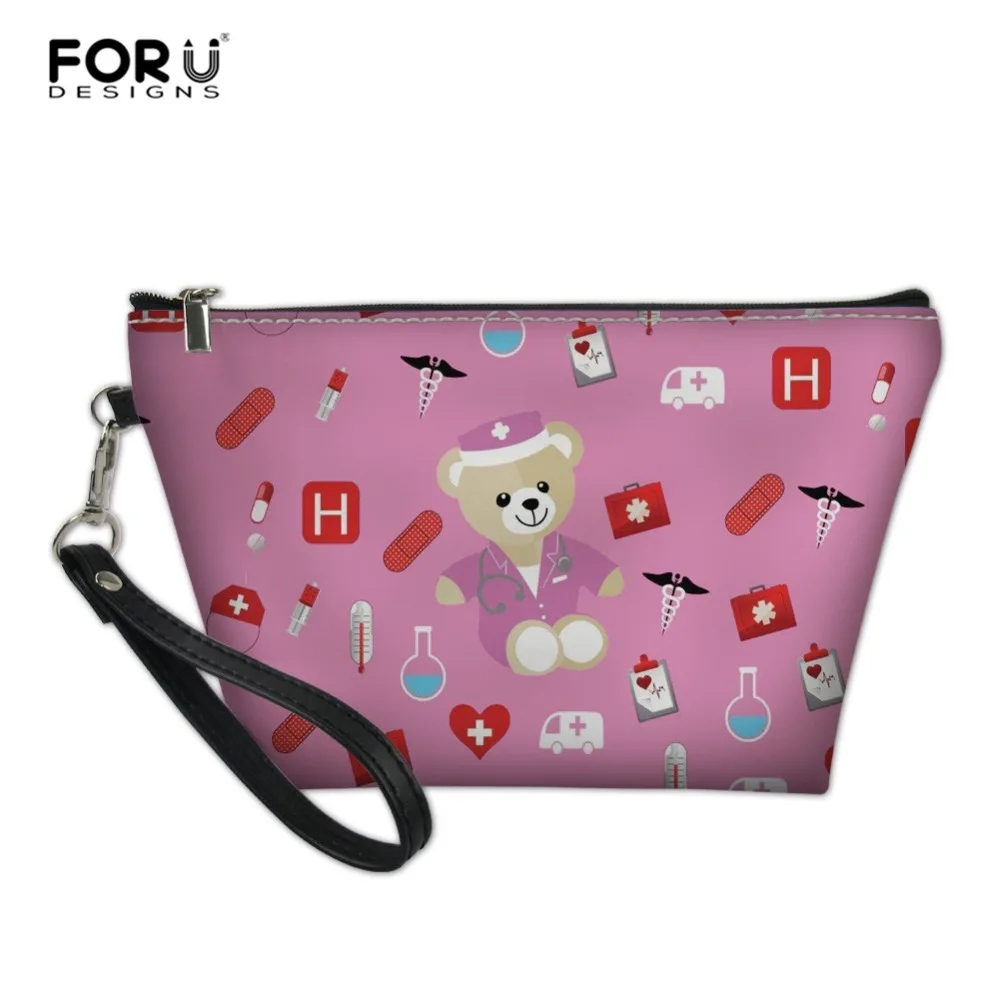 

FORUDESIGNS Waterproof Nurse Bear Cosmetic Bags Women Neceser Make Up Bag PU Pouch Wash Toiletry Bag Travel Organizer Case