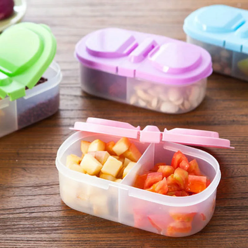 

1 Pcs Food Storage Box Case Container Double Compartment Durable Kitchen Food Cereal Grain Bean