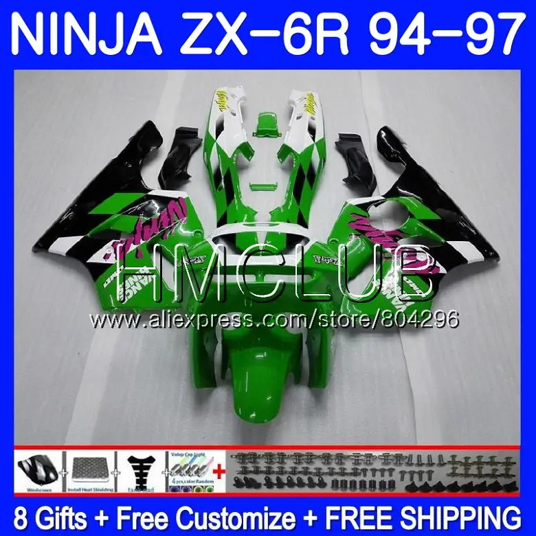 

Stock green Bodys For KAWASAKI NINJA ZX 636 600CC ZX6R 94 95 96 97 21HM.8 ZX636 ZX-6R 94 97 ZX 6R 1994 1995 1996 1997 Fairing