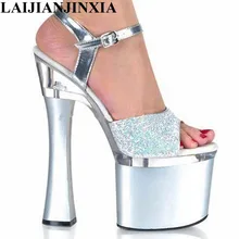 LAIJIANJINXIA/женские босоножки на высоком каблуке пикантные прозрачные женские туфли на высоком каблуке 18 см; Танцевальная обувь; европейские размеры 35-46 F-005