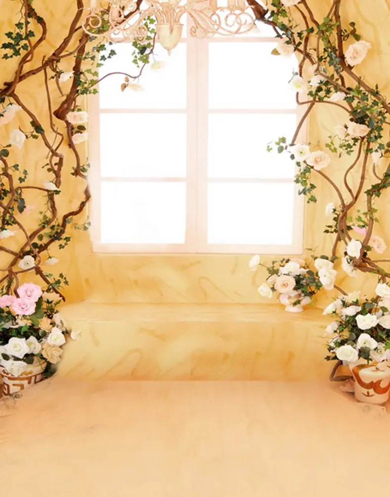 

5x7ft Yellow Room Pink Flowers Tree Photography Backdrops Photo Props Studio Background