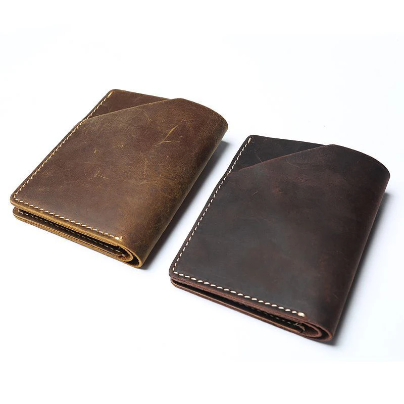 Мужской кошелек из натуральной кожи, короткие винтажные мужские короткие тонкие кошельки ручной работы, маленький кошелек с держателем для карт