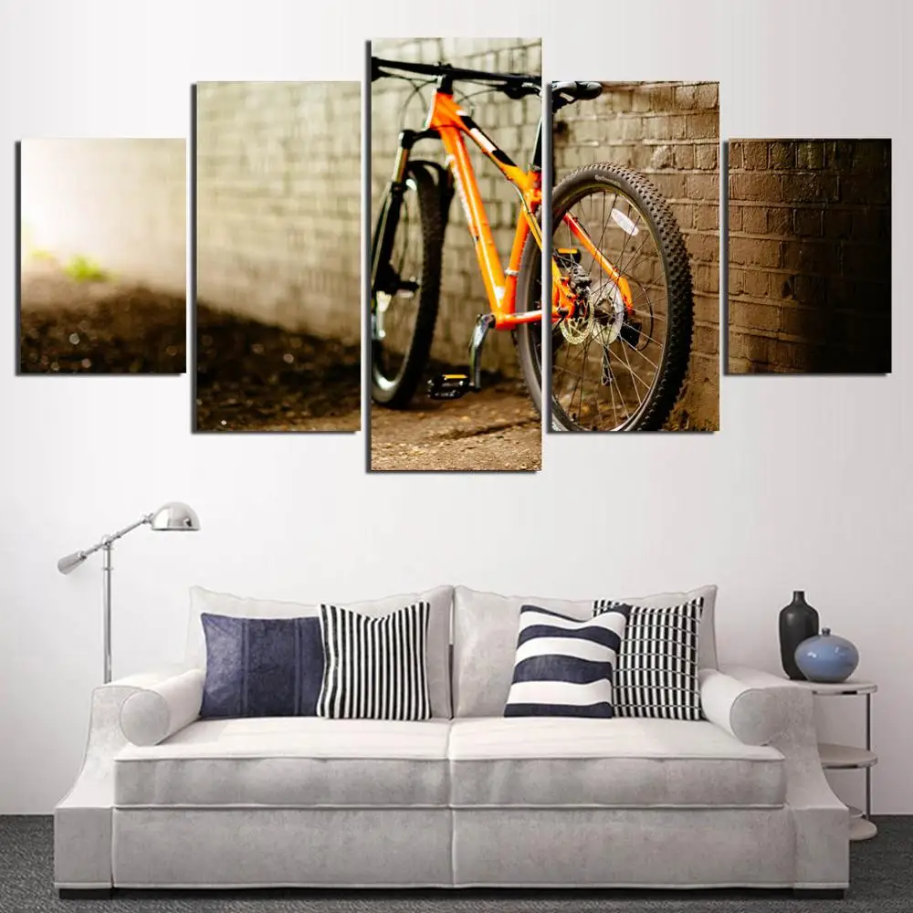 HD 5 panel Canvas Art Mountain Bike Painting Home decor
