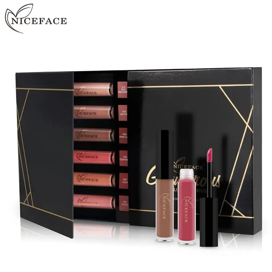 

NICEFACE 12 Shades Liquid Lipsticks Waterproof Matte Moisturizer Smooth Long Lasting Lip Gloss Cosmetic Beauty Makeup Gift box