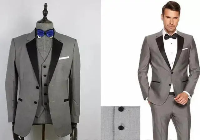 Personalizzata Grigio Abiti Da Uomo Nero Risvolto Slim Fit Abiti Da Sposa  per Lo Sposo/Testimoni dello sposo Prom Abiti Casual (Jacket + Pants + Vest  + Bow Tie)|mens suits black|suit blackgrey mens