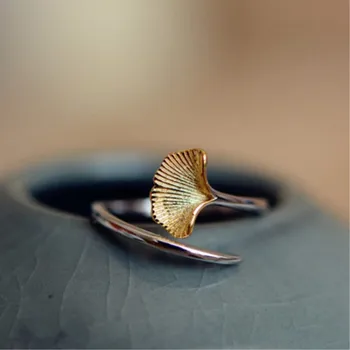 

Hot Sale Exquisite Elegant Temperament Apricot Leaf Anti-allergic 925 Sterling Silver Jewelry Flower Opening Rings SR46