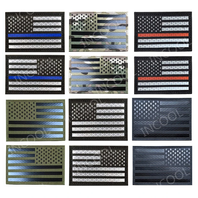 Американский флаг Светоотражающие США Флаги IR патчи Военная ПВХ Боевая нашивка резиновая Байкерская застежка значки