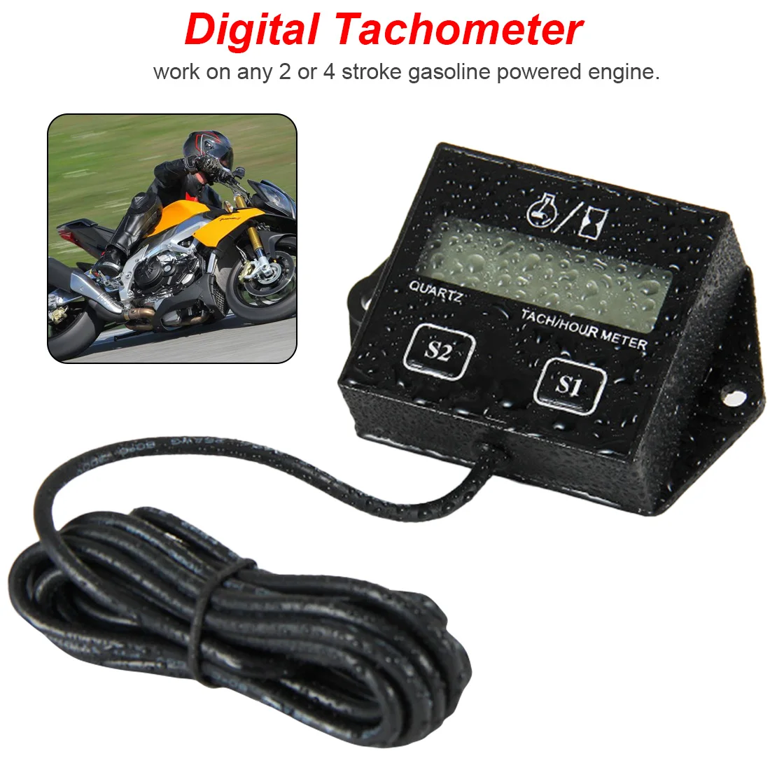 1Pc Digital Engine Tach Hour Meter Tachometer Gauge Inductive Display For Motorcycle Motor Marine Boat Engine spark sensor