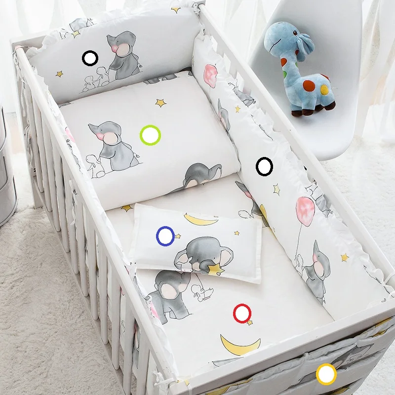 Cotton Cartoon Soft Baby Bedding Sets Gray Elephant Baby Crib bumper Include Pillow/ Bumpers/ Sheet/Quilt Cover Baby Bumpers