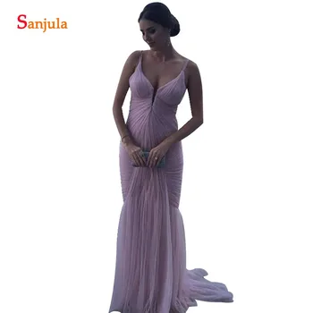 

Mermaid Pleated Wedding Guest Dress Spaghetti Straps Women Party Gowns Long Tulle Bridesmaids Dresses Robe De Soiree BY109