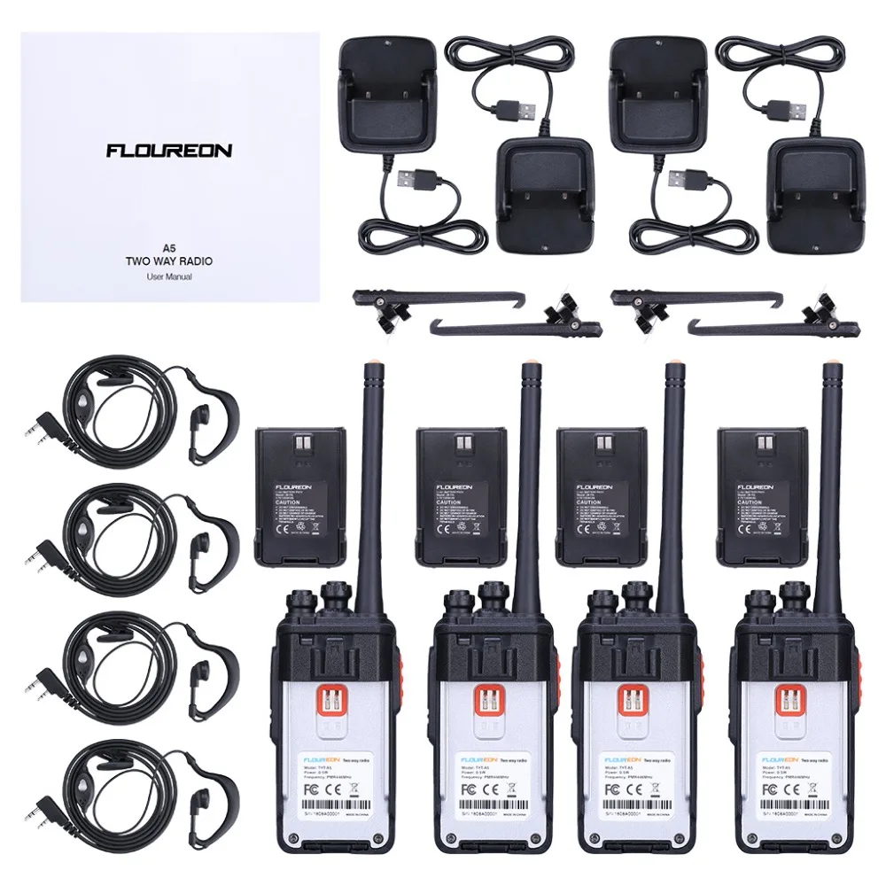 Floureon 2 пары 16CH waklie talkie UHF400~ 480 МГц 2-полосное радио USB зарядное устройство литий-ионная батарея 12 км перезаряженный домофон США