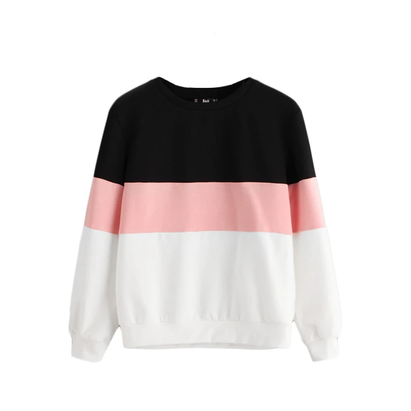 

Women Color Block Crew Neck Fall Casual Sweatshirts Tops Female Striped Patchwork Long Sleeves Sweatshirts Cut Sew Pullovers