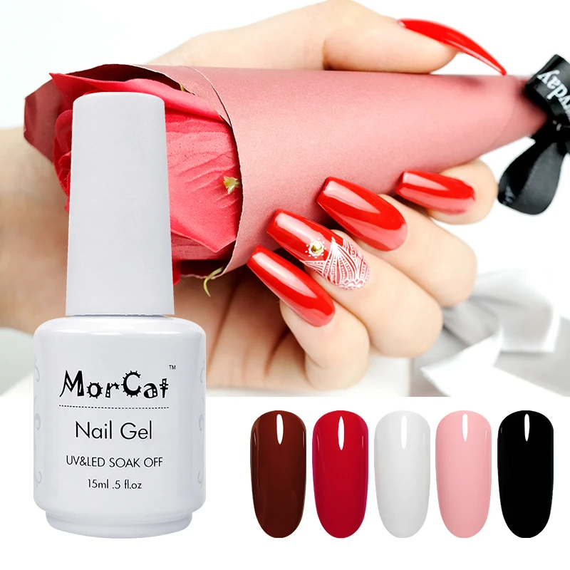 

MorCat Gel Nail Polish Wine Red Color Soak Off UV Lacquer Gel Polish Nail Art DIY Cherry Red Gel Nail Lacquer UV Varnish 15ml