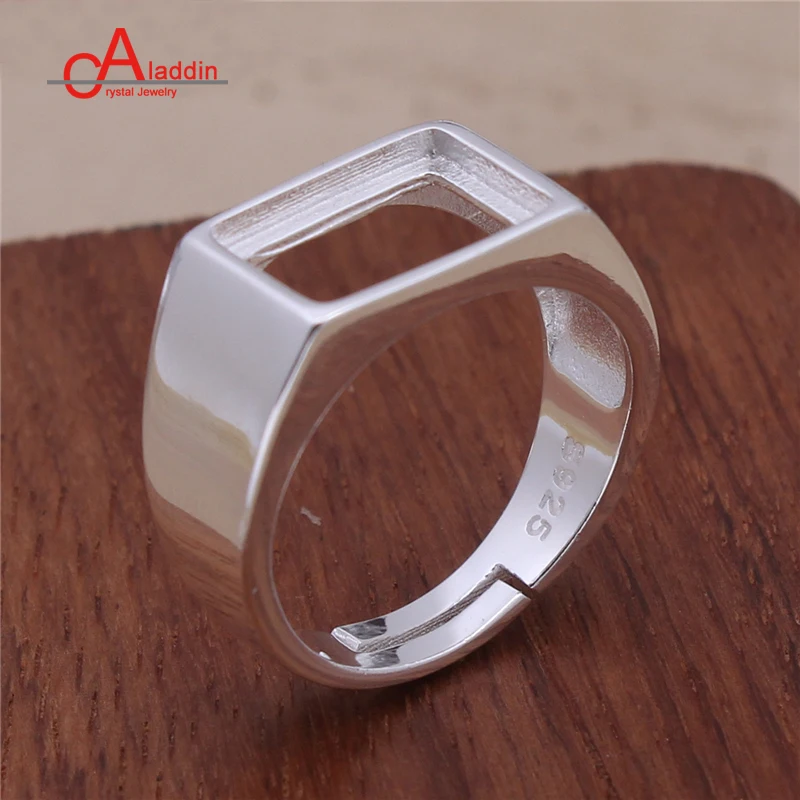 

Aladdin diy Empty ring holder 925 Silver adjustable Rectangular handmade Men's customization width rings simple Fashion jewelry