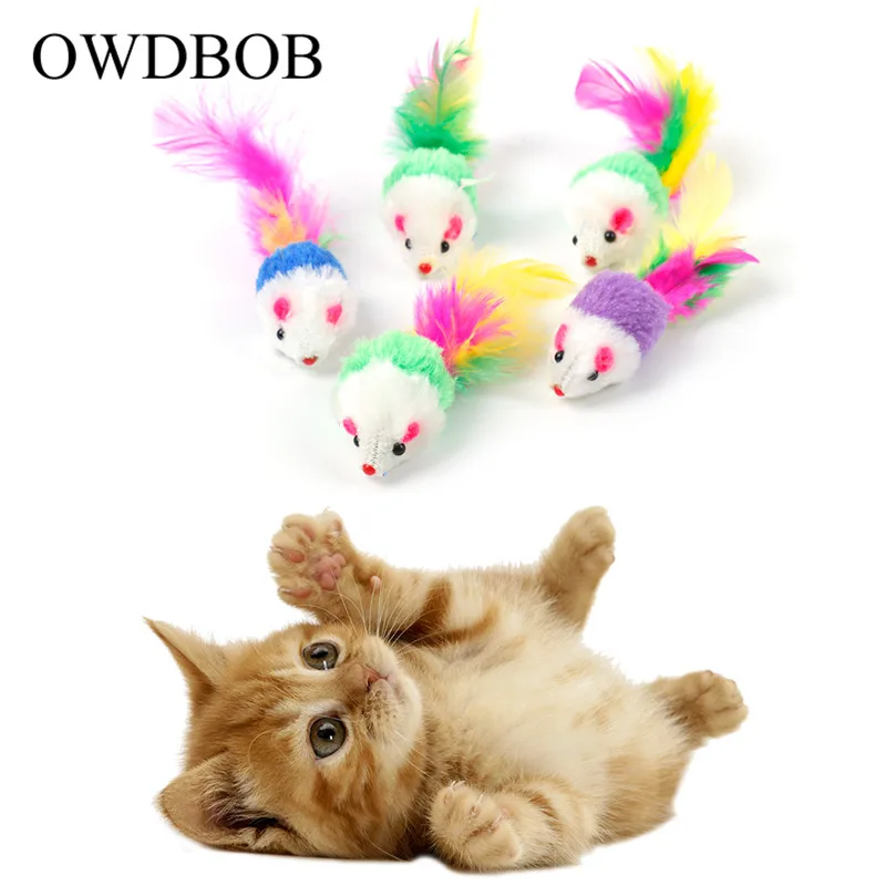 

OWDBOB 5pcs/set Pet Cat Kitten Playing Toy False Mouse Rat Toys Colorful Feather Funny Pet Toys Dog Cat Chew Toy Cat Supplies