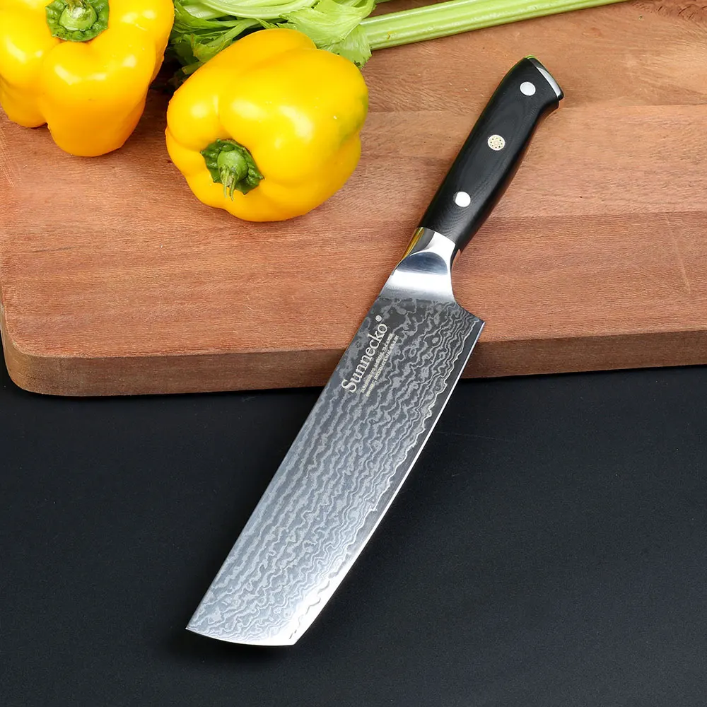 Sunnecko 7 дюймов Дамасская сталь Кливер шеф-нож японский VG10 лезвие кухонные ножи G10 ручка овощной резки мяса