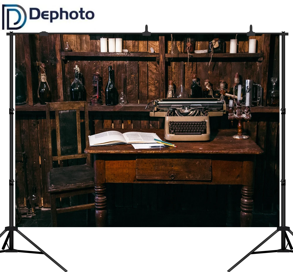 DePhoto Old Typewriter Desk Chair Indoor Scene Photography Backgrounds Customized Photographic Backdrops For Photo Studio | Электроника