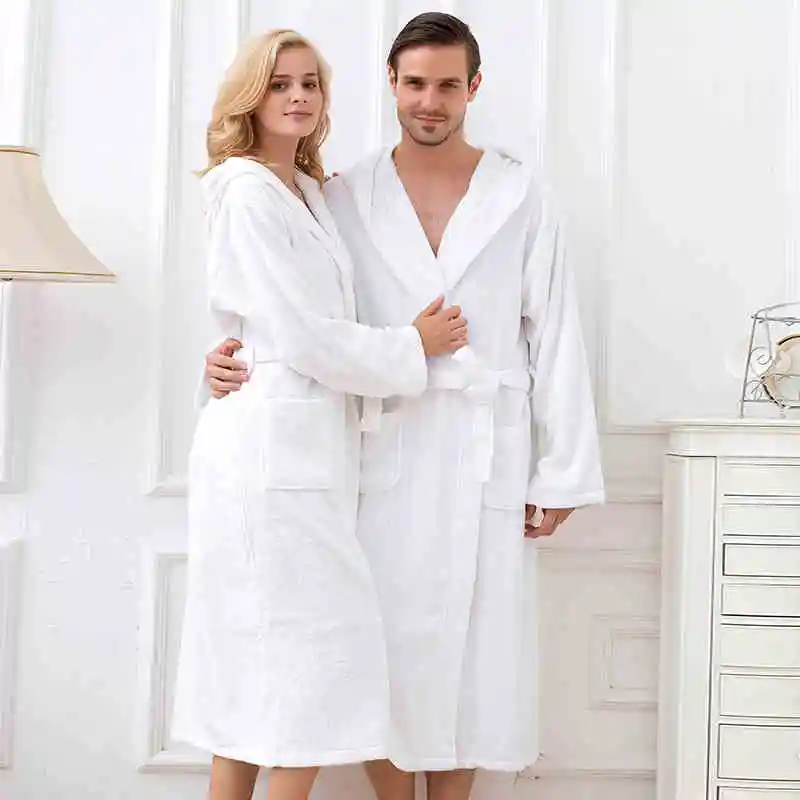 white towelling robe with hood