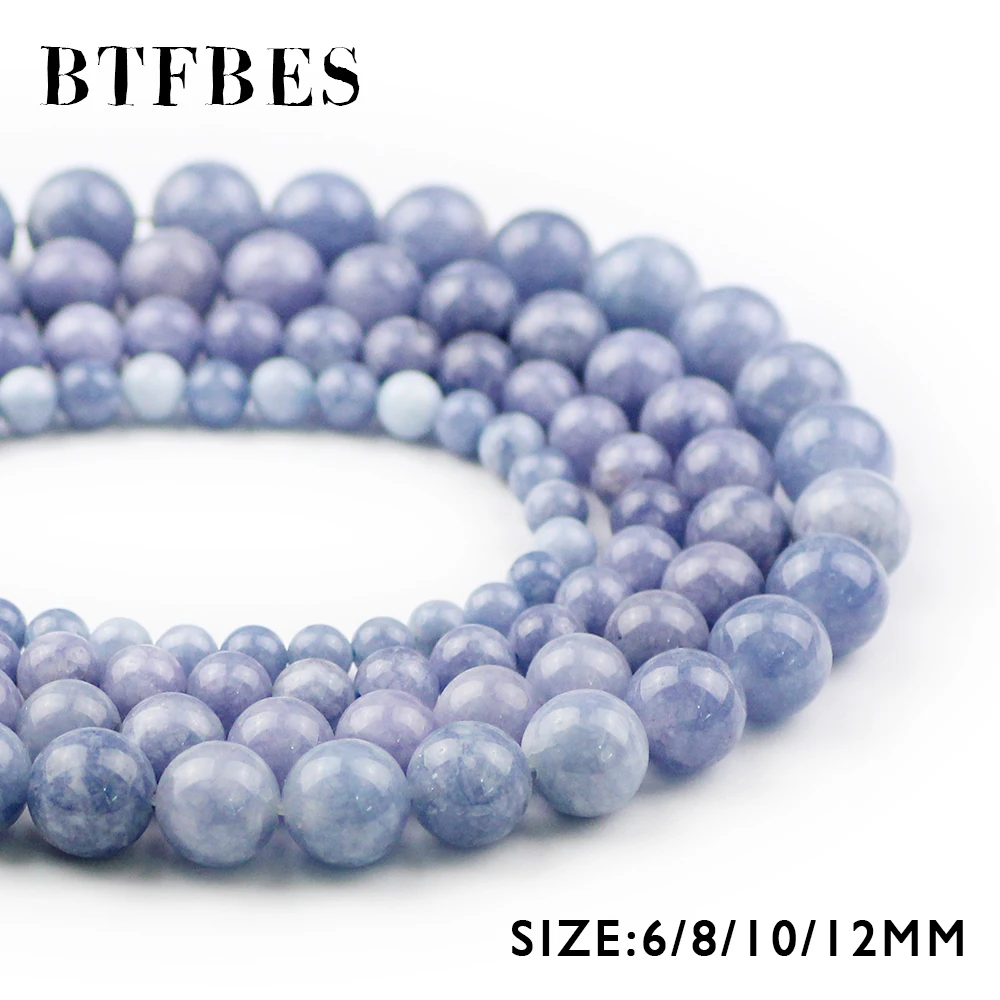

BTFBES Hight Quality Natural Stone Royalblue Sea Beads 6/8/10/12MM Stone Ball Round Loose Beads For Jewelry Bracelet Making DIY