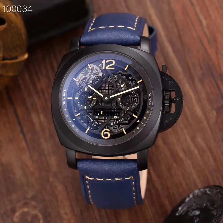 

Luxury Brand New Men Automatic Mechanical Steel Watches Silver Brown Black Blue Leather Tourbillon Skeleton Luminous Transparent