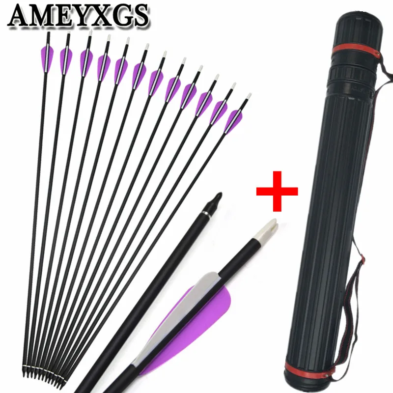 

12Pcs 30" Archery Carbon Arrow Spine 500 Arrows Mix Carbon With Arrow Quiver For Hunting Shooting Practice Archery Accessories