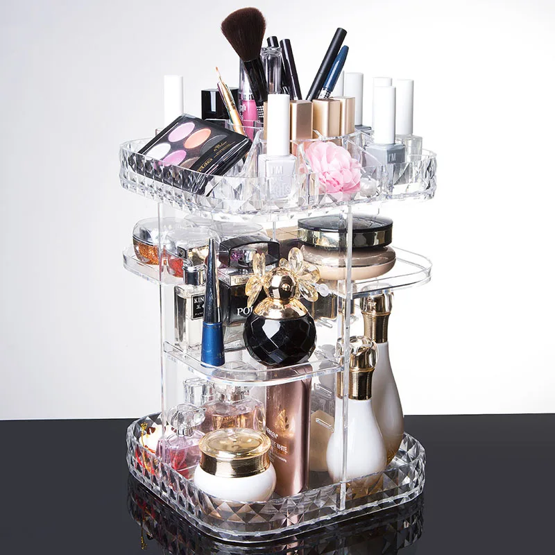 Rotatable Acrylic Cosmetic Storage Box Lipstick Display Stand Multilayer Nail Polish Rack Holder Women Makeup Organizer Case4