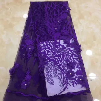 

African Lace Fabric 2019 High Quality Lace Luxury Fabric French Nigerian Beads Lace Fabric Embroidery Wedding Lace purple(FJ-3-
