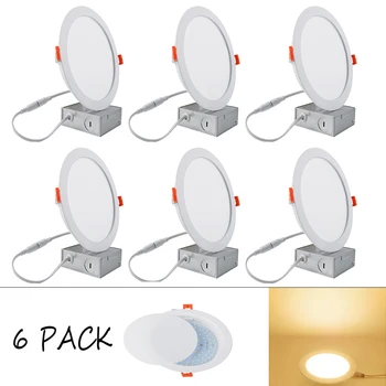 

HuaXinV 12W 6" Ultra-Thin LED Recessed Ceiling Light with Junction Box, 3000K Warm White, Dimmable Airtight Downlight, 1000lm