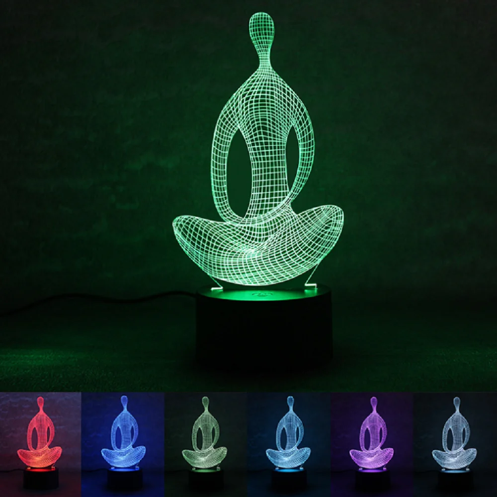 Йога Медитация 3D ночник 3D стерео декоративный светодио дный светодиодный свет