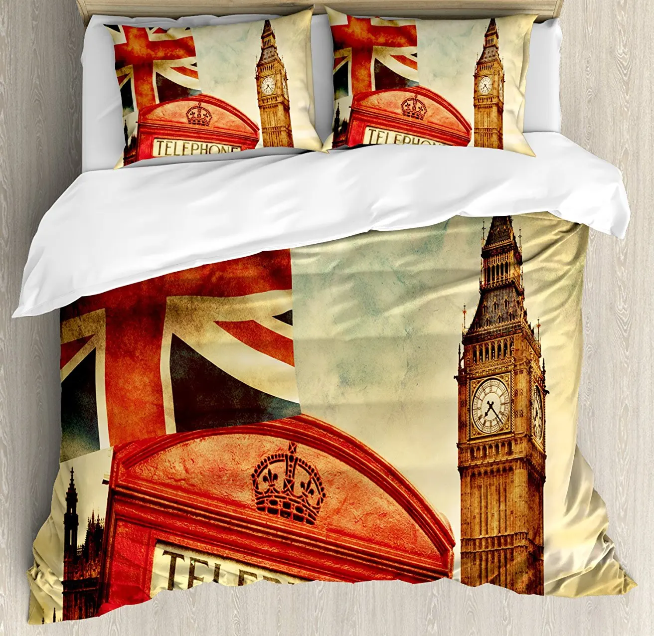 London Duvet Cover Set Vintage Style Symbols of London with National