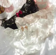 2nd frete grátis m l xl adorável bonito lolita kawaii princesa sexy impressão de ouro plissado calcinha cueca breve calcinha tanga
