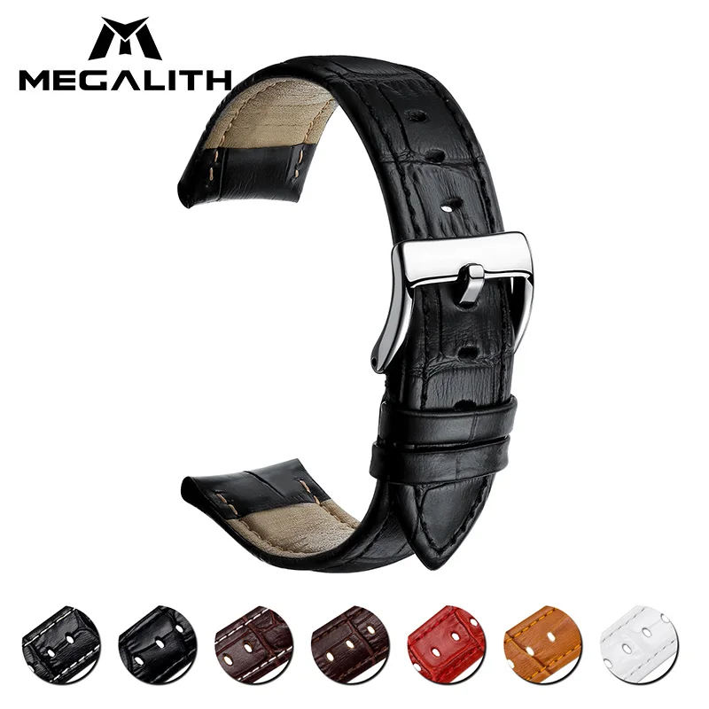 

MEGALITH 16mm 18mm 20mm 22mm Genuine Leather Watch Bands For Men and Women Watch Accessories Wristband Black Watch Bracelet Belt