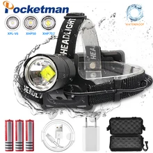 Lanterna de cabeça de 7000 lúmens, luz de led para pesca acampamento iluminação de alta potência aproximável usb farol tocha XHP-70.2