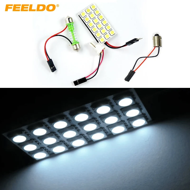 

FEELDO 50Pcs White 5050 3-Chips 18SMD Car LED Light Panel with T10/BA9S/Festoon Adapters Dome Bulb Lamp #FD-1518