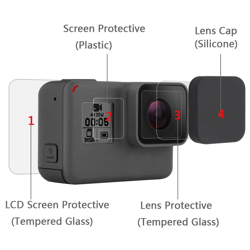 

New Tempered Glass Protector Cover Case For Go Pro Gopro Hero 5 6 7 Hero5 Hero6 Hero7 Camera Lens Cap LCD Screen Protective Film