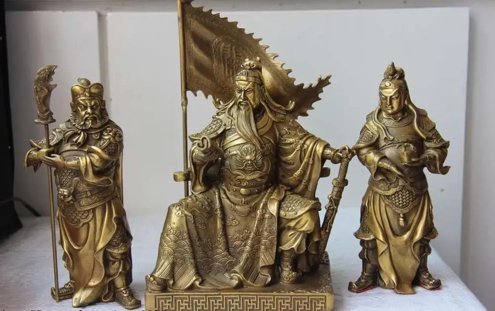 

Chinaese Brass Copper GuanPing Zhou Cang Seat Guan Gong Guan Yu Warrior Statue