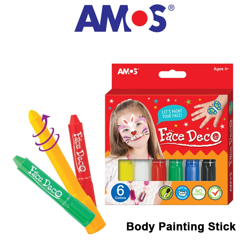 

Korea AMOS 6-color Body Face Paint Pen Washable Markers for Kids Stationery Art Drawing Set Supplies Pastel Pen Halloween Gift