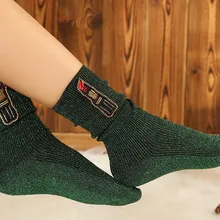 Новые носки ручной работы с бисером и губной помадой, женские хлопковые носки на осень и зиму, длинные кружевные забавные носки, теплые блестящие женские носки в стиле Харадзюку