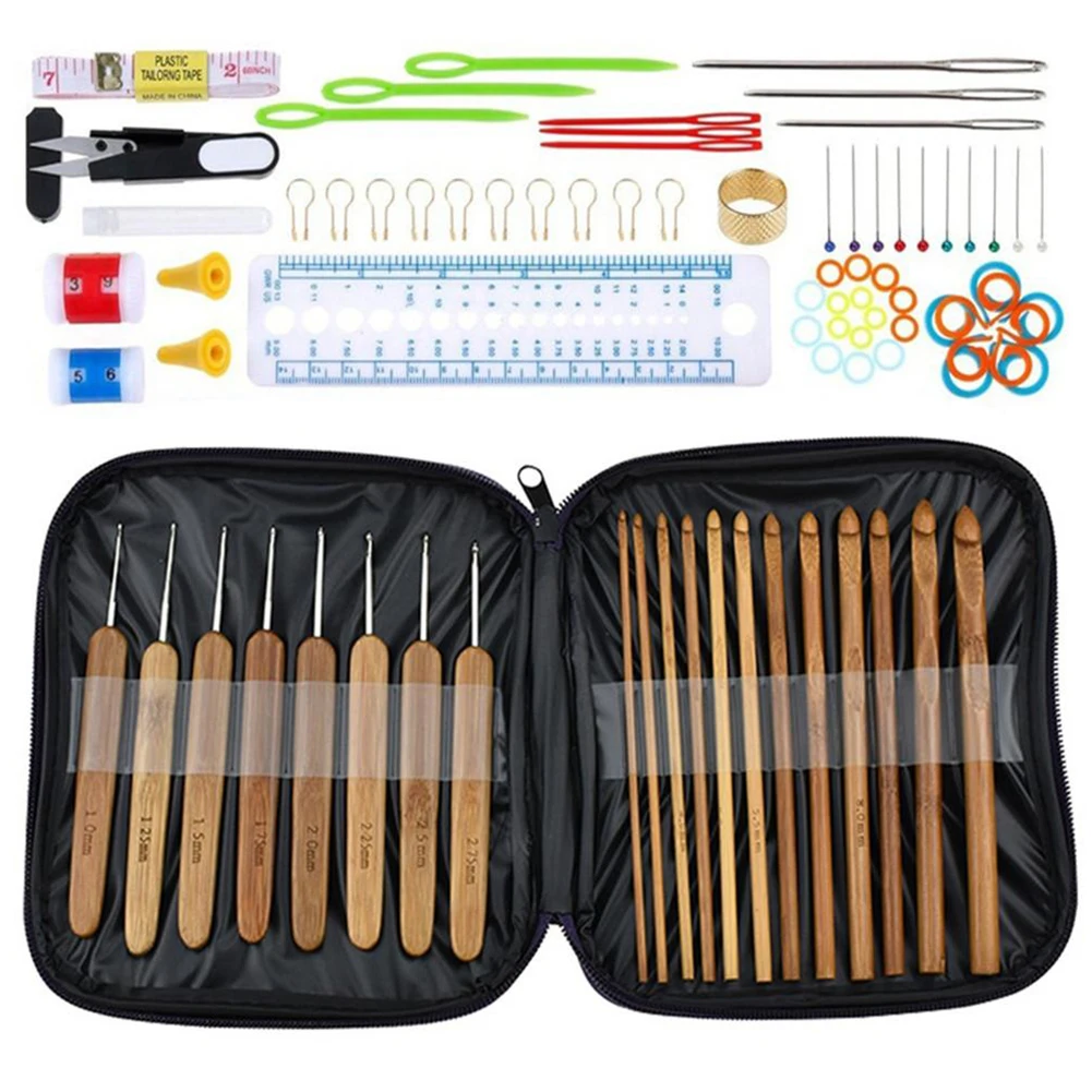 

Sewing Accessories With Case Stitches Hooks Crochet Set Knitting Aluminum Carbonized Bamboo Handle Durable 20 Specifications