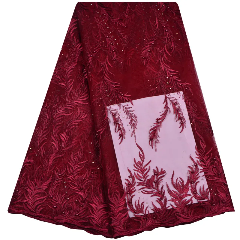 New Style Lace Fabric For Party Dress Wine Color Tulle Net Lace Fabric