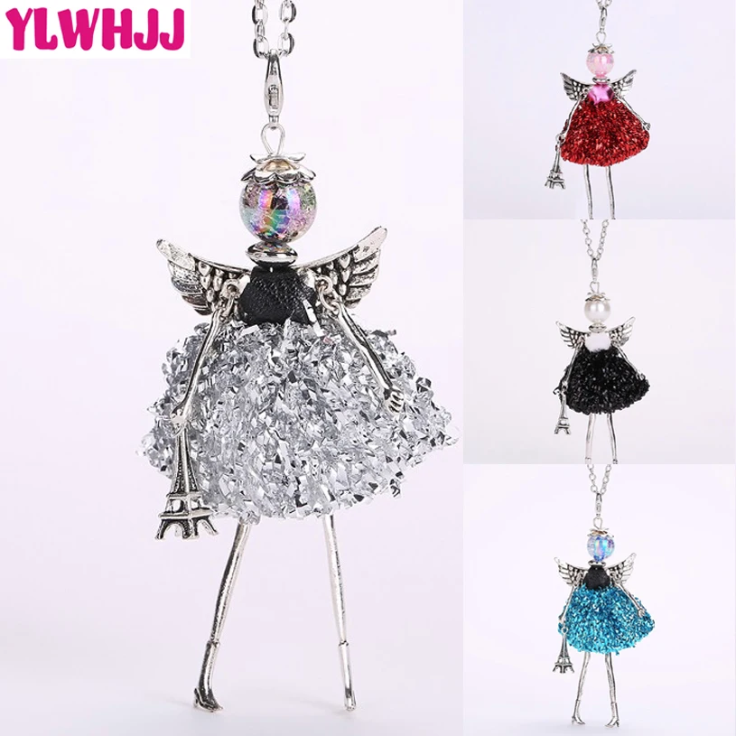 

YLWHJJ new cute silver debris doll long chain necklaces for women hot brand wings girls angel pendant metal maxi jewelry fashion