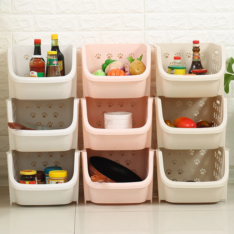 

1pcs Home storage basket plastic Kitchen Stackable fruit spice snacks storage basket bathroom toiletries storage rack mx12301753